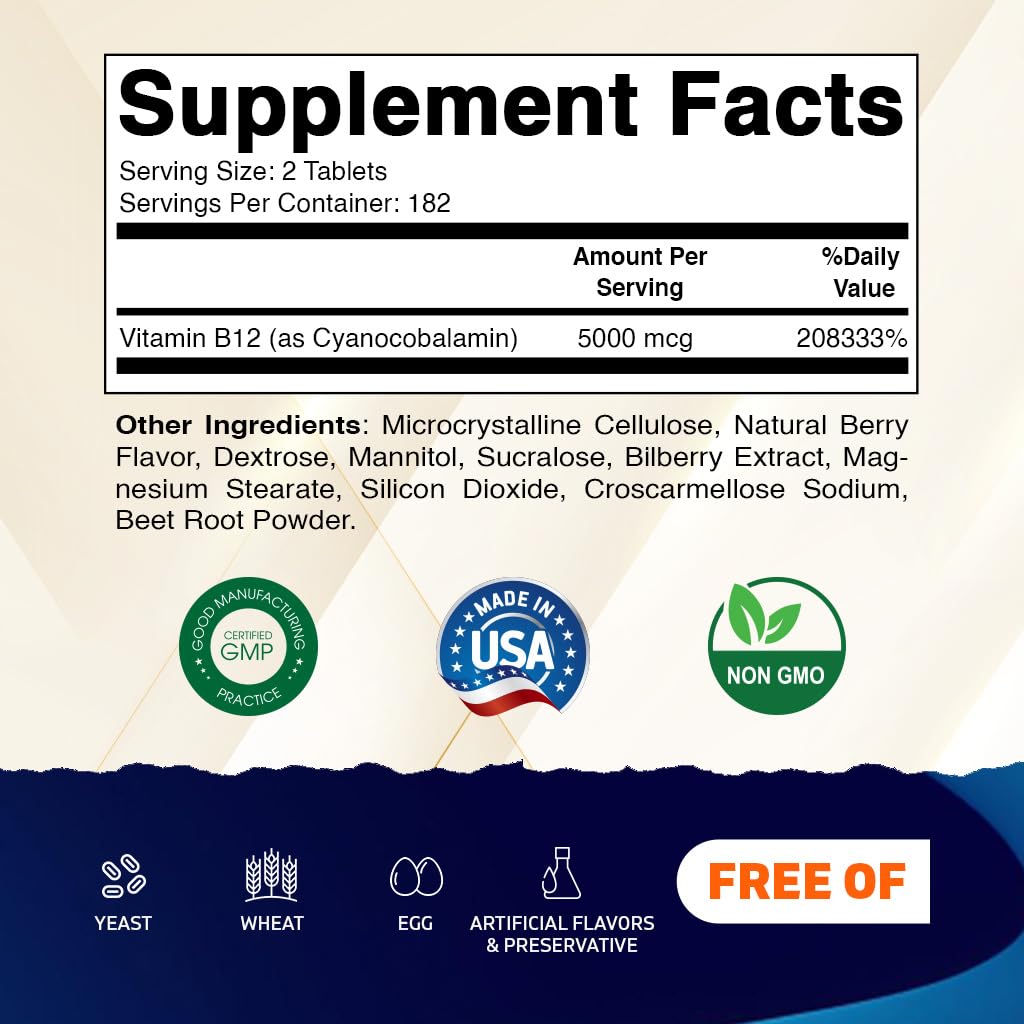 Vitamatic B12 5000 mcg tablettes dissolution rapide, prise pratique au quotidien