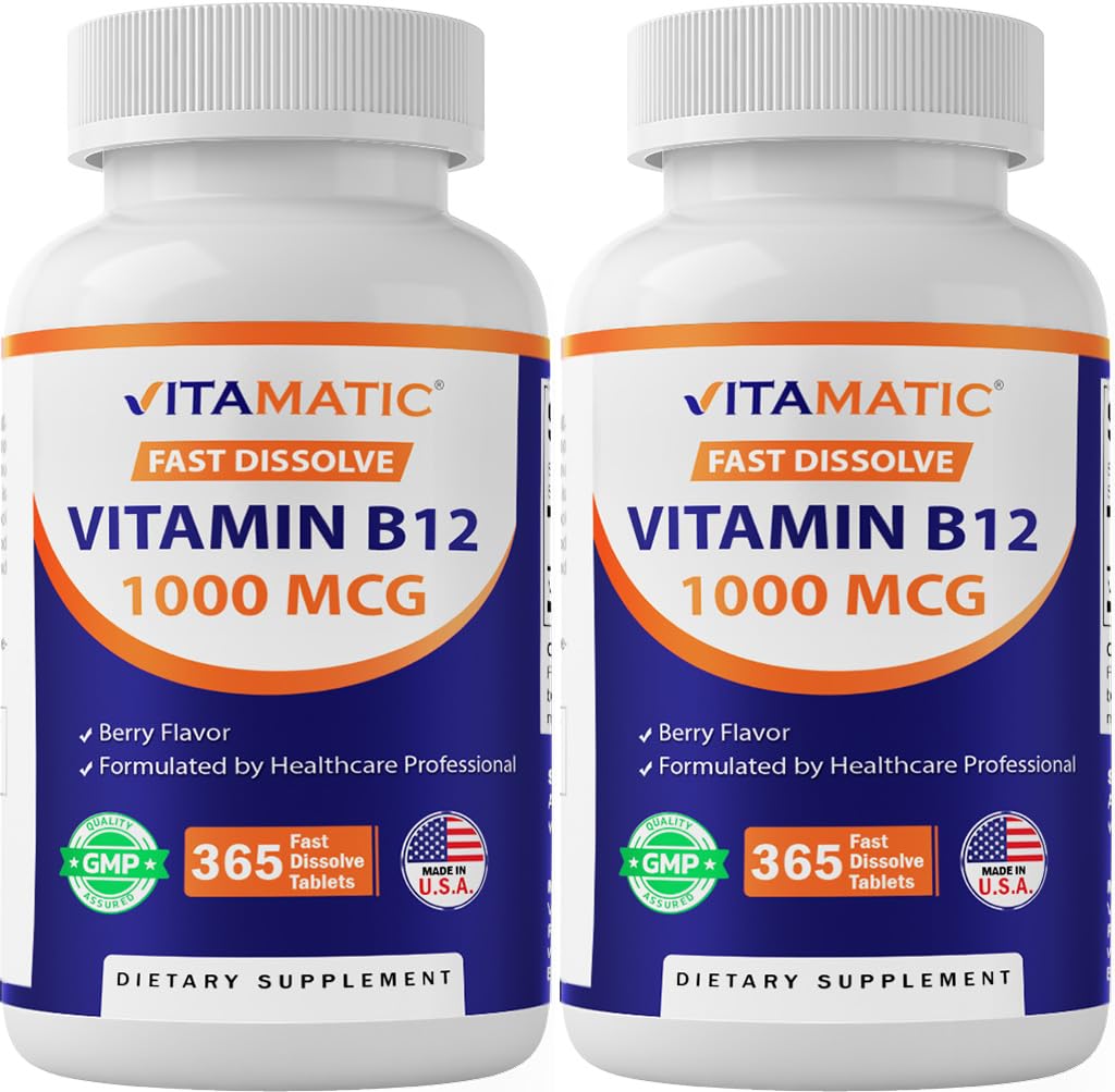 Vitamatic B12 comprimés à dissolution rapide avec saveur baie naturelle pour l'énergie quotidienne