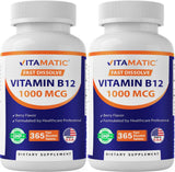 Vitamatic B12 comprimés à dissolution rapide avec saveur baie naturelle pour l'énergie quotidienne