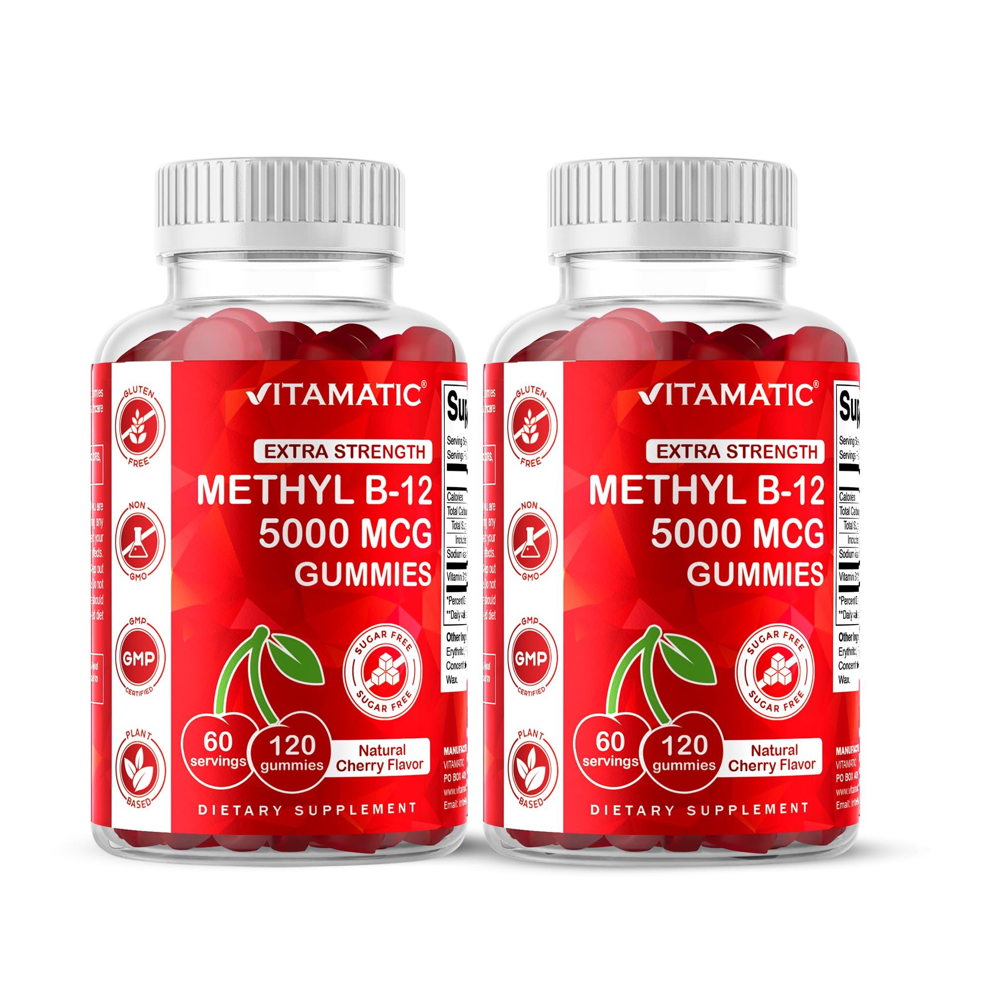 Gommes Vitamatic B12 saveur cerise naturelle pour énergie quotidienne.