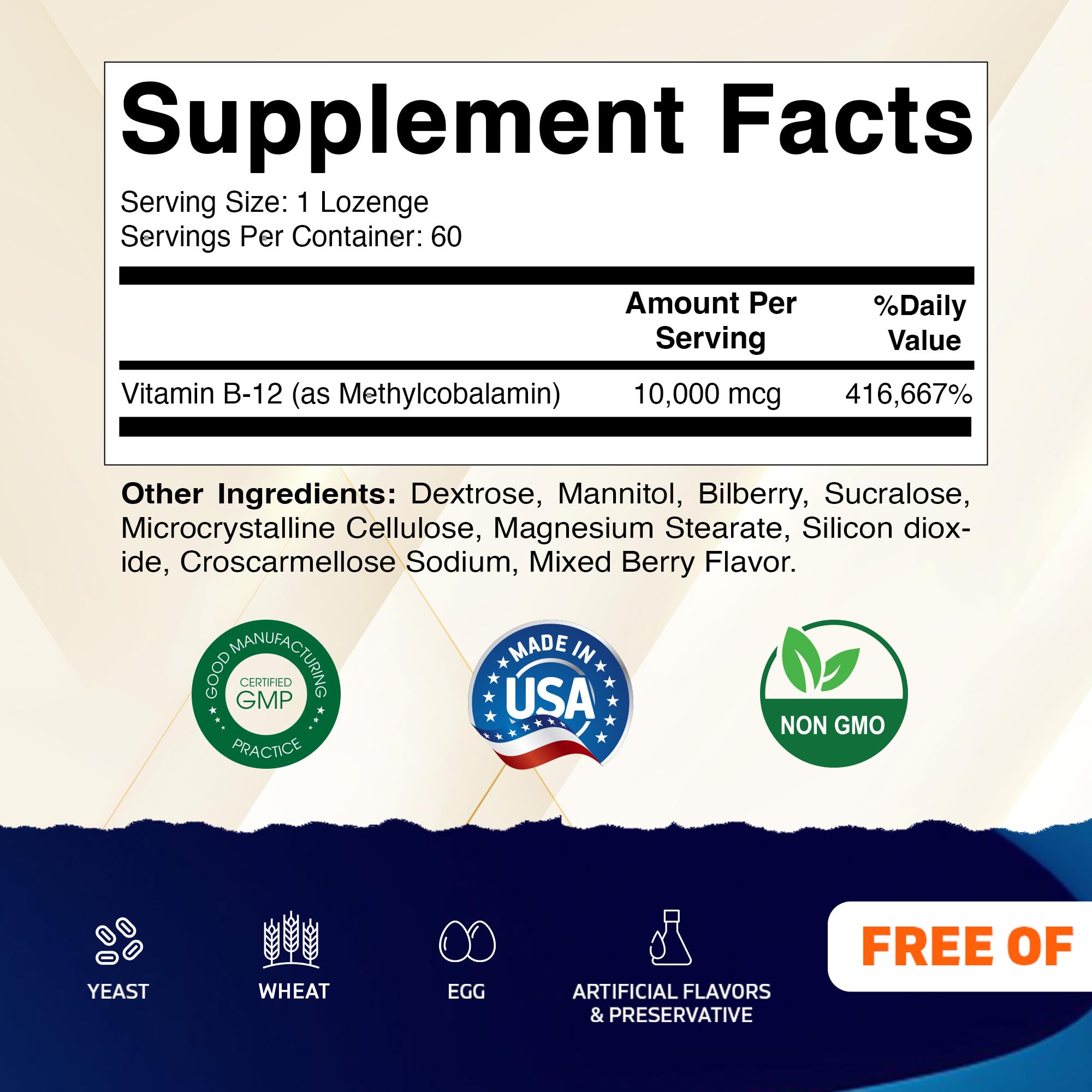 Étiquette Vitamatic B12 10000 mcg avec dosage clair