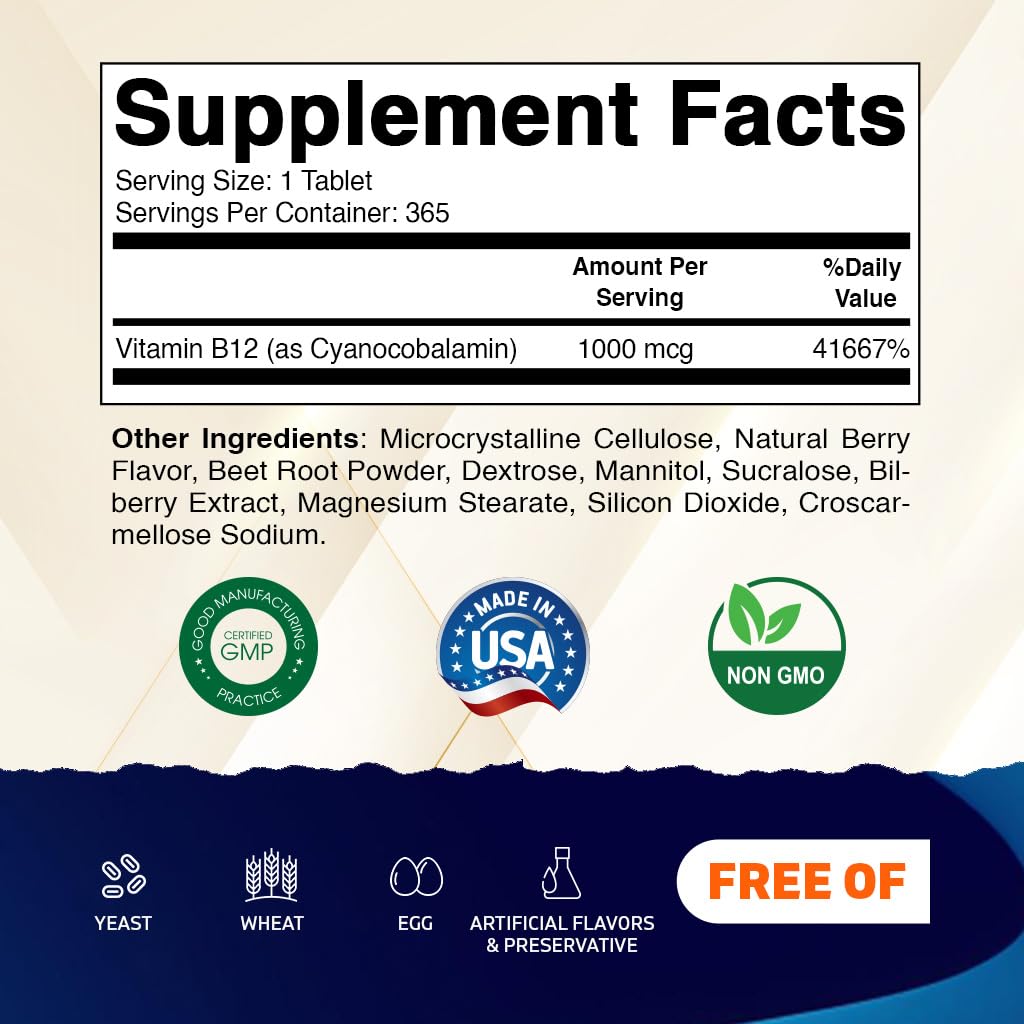 Vitamatic B12 tablettes 365 pour un apport quotidien durable.