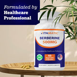 Étiquette Vitamatic Berberine lisible et détaillée sur le produit.