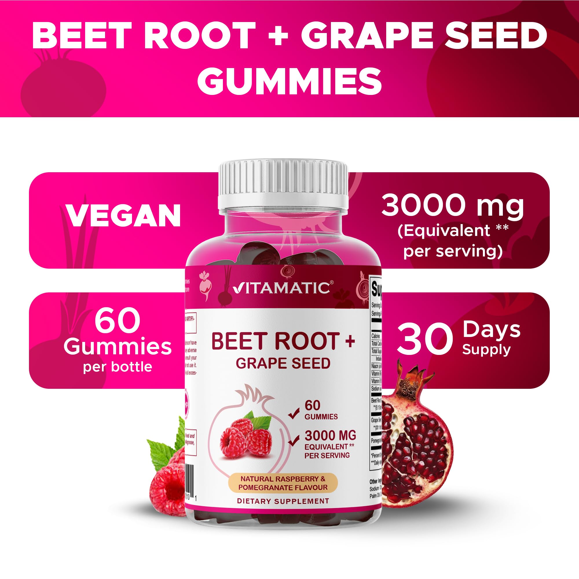 Arôme naturel framboise et grenade sur les gommes Vitamatic Betterave.