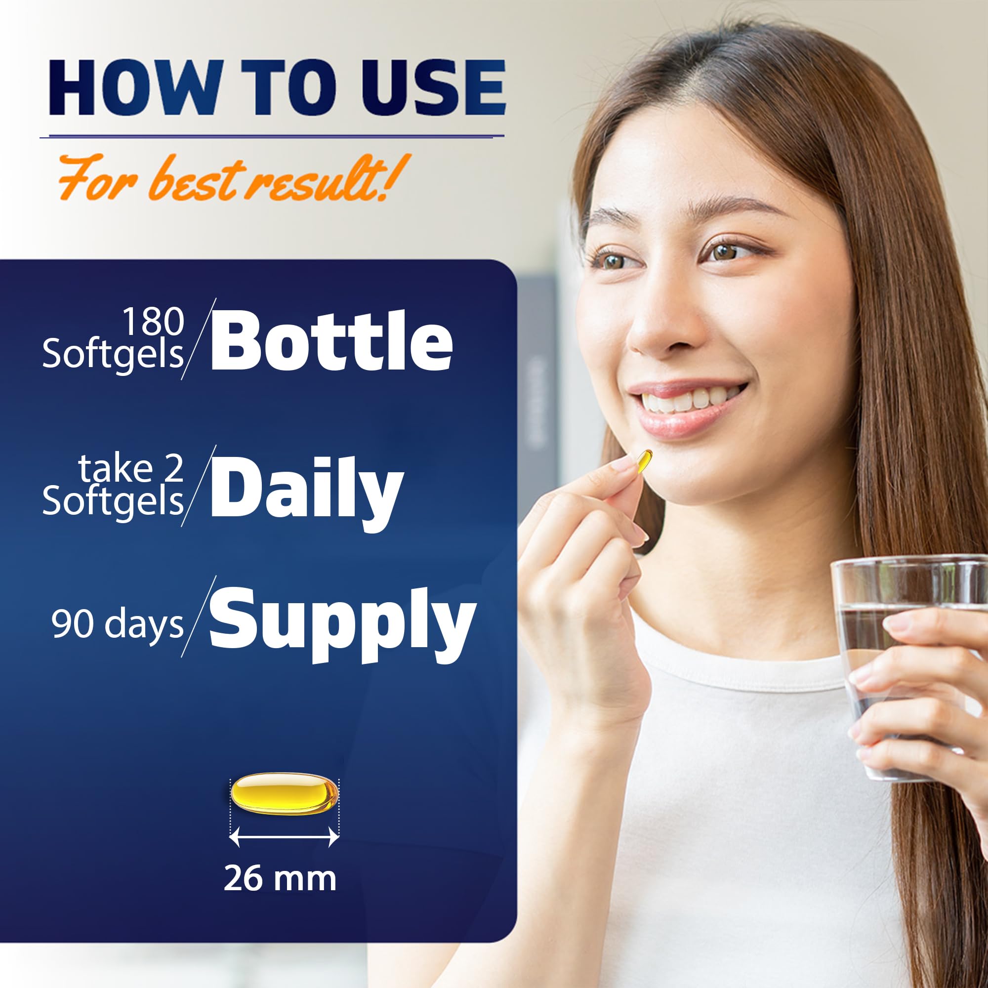 Bouteille Vitamatic avec 180 capsules molles, format stable pour usage quotidien.