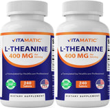 Flacon Vitamatic Theanine 400mg, capsules faciles à prendre pour le calme potentiel.