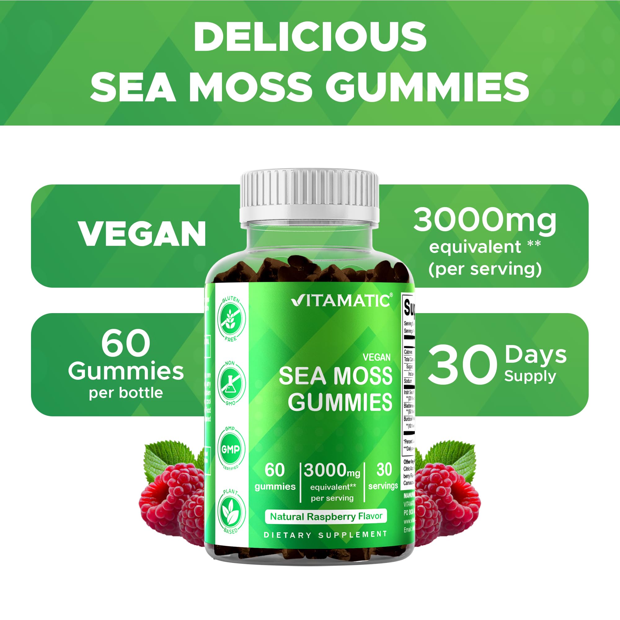 Flacon Vitamatic gommes 60 pièces, format pratique pour la journée.