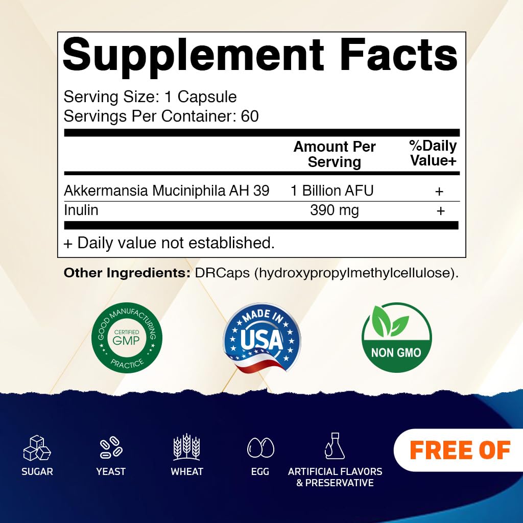 Vitamatic Akkermansia Muciniphila, capsules retardées visibles, protection des ingrédients.