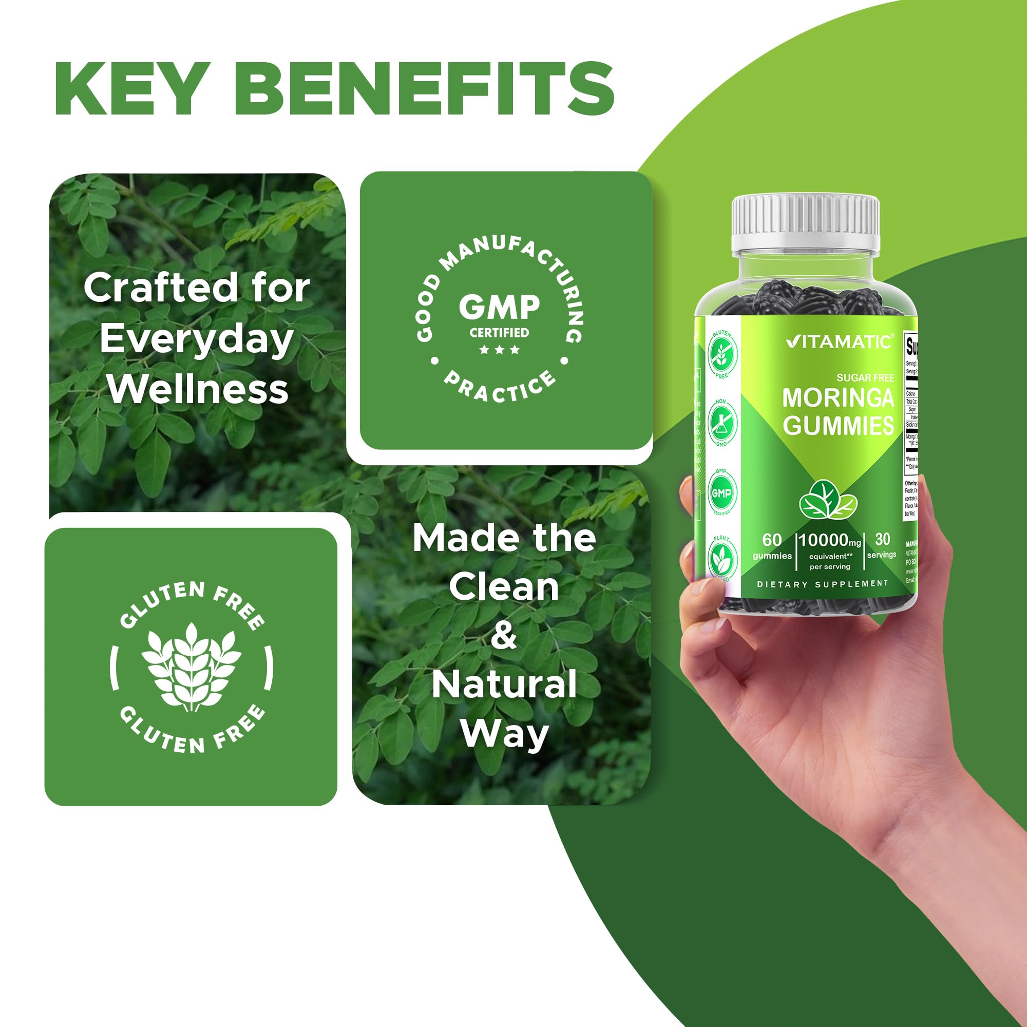 Vitamatic gommes moringa saveur orange, boîte colorée et appétissante.