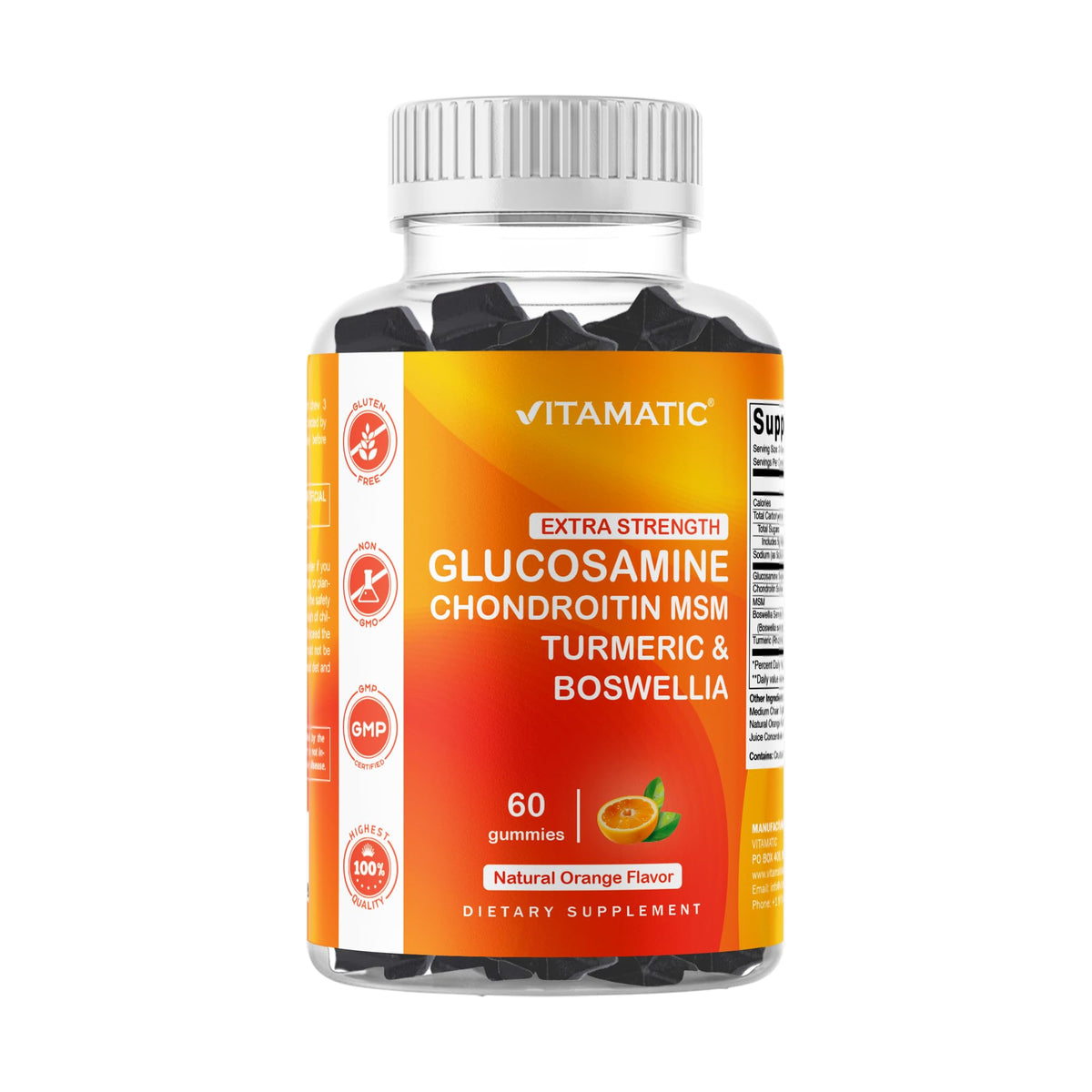 Gommes Vitamatic parfum orange, boîte ouverte, pratique pour soutenir la mobilité des articulations.