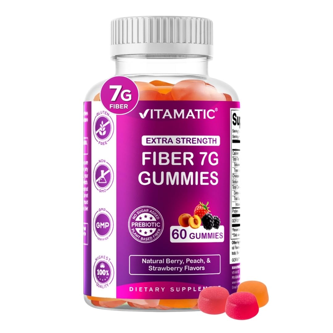 Gommes Vitamatic prébiotiques en flacon, 7 g de fibre par portion.