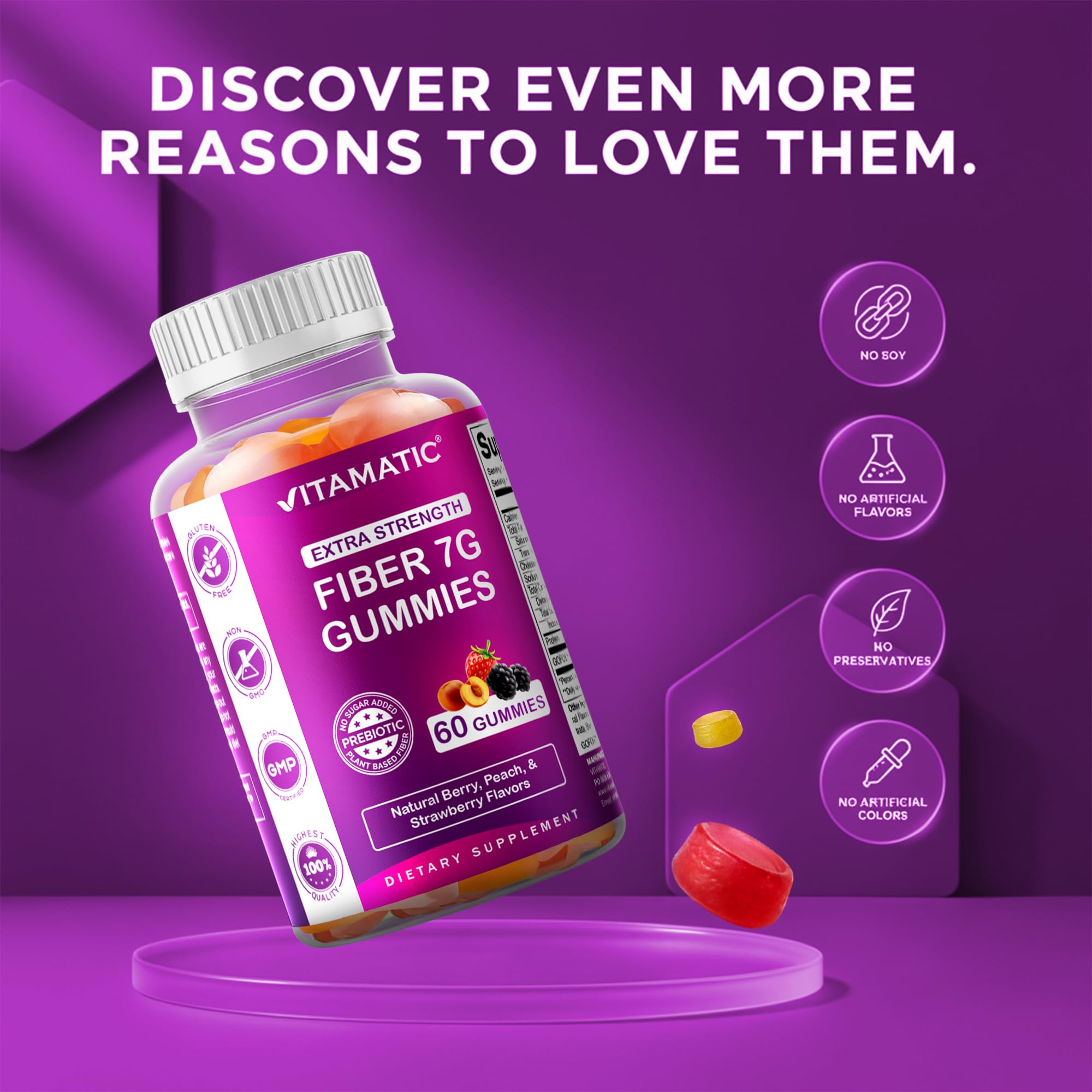 Gommes Vitamatic saveur fraise dans un emballage attrayant.