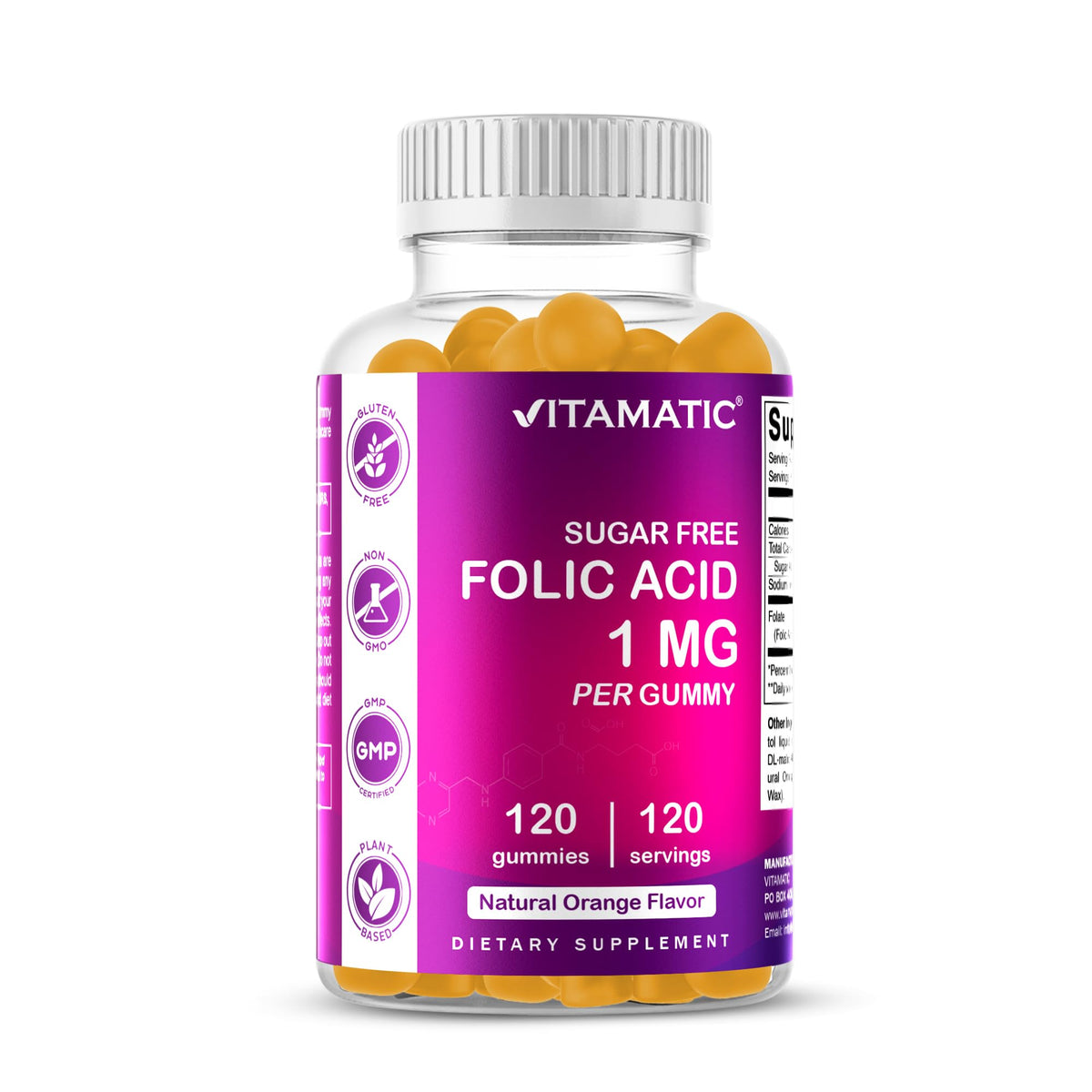 Gommes Vitamatic acide folique dans la bouteille, format pratique pour maman et bébé