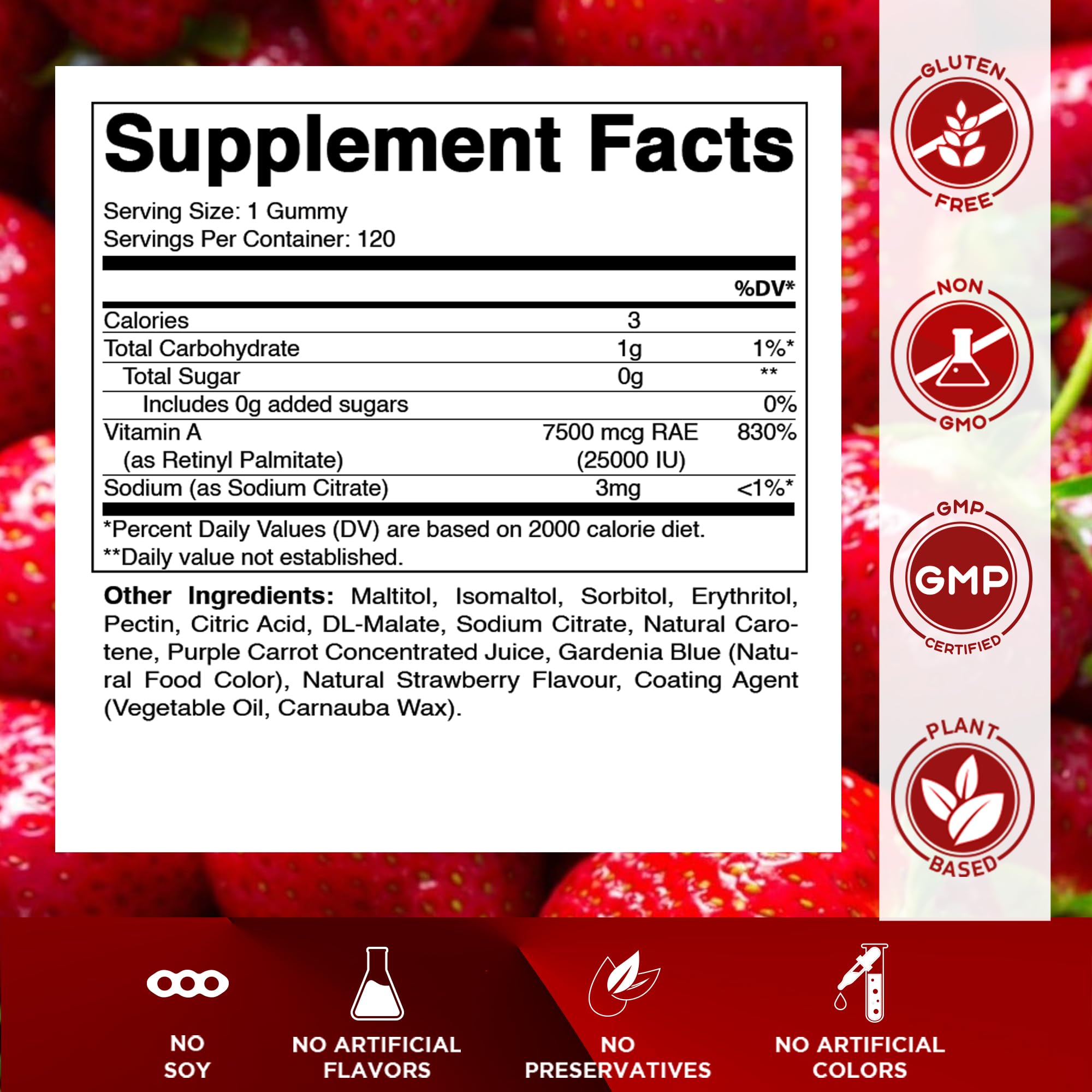 Gommes Vitamatic saveur fraise naturelle, texture agréable pour une collation.