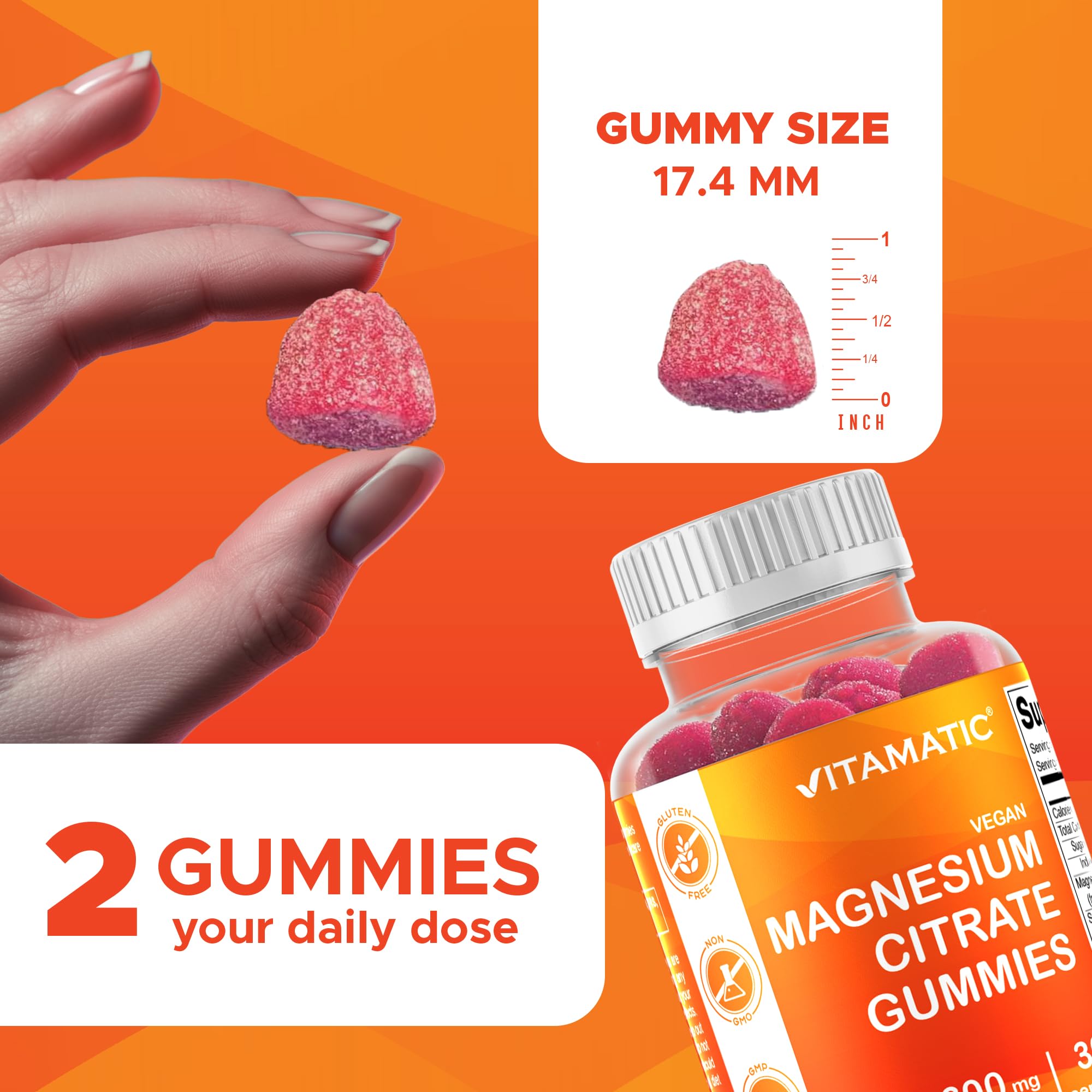 Gommes framboise Vitamatic Magnésium Citrate, goût agréable