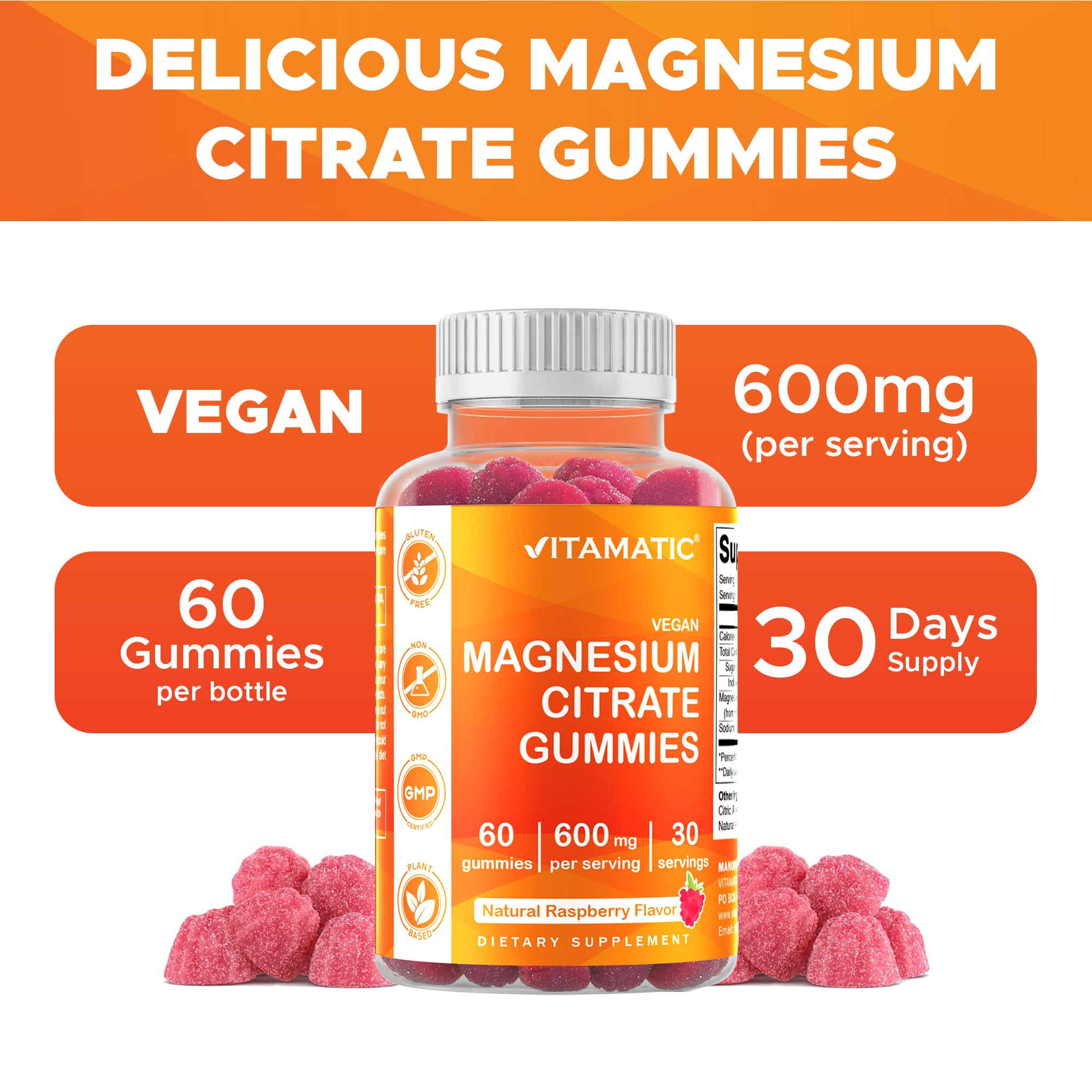 Pack 2 Vitamatic Magnésium Citrate Gummies pour une utilisation mensuelle