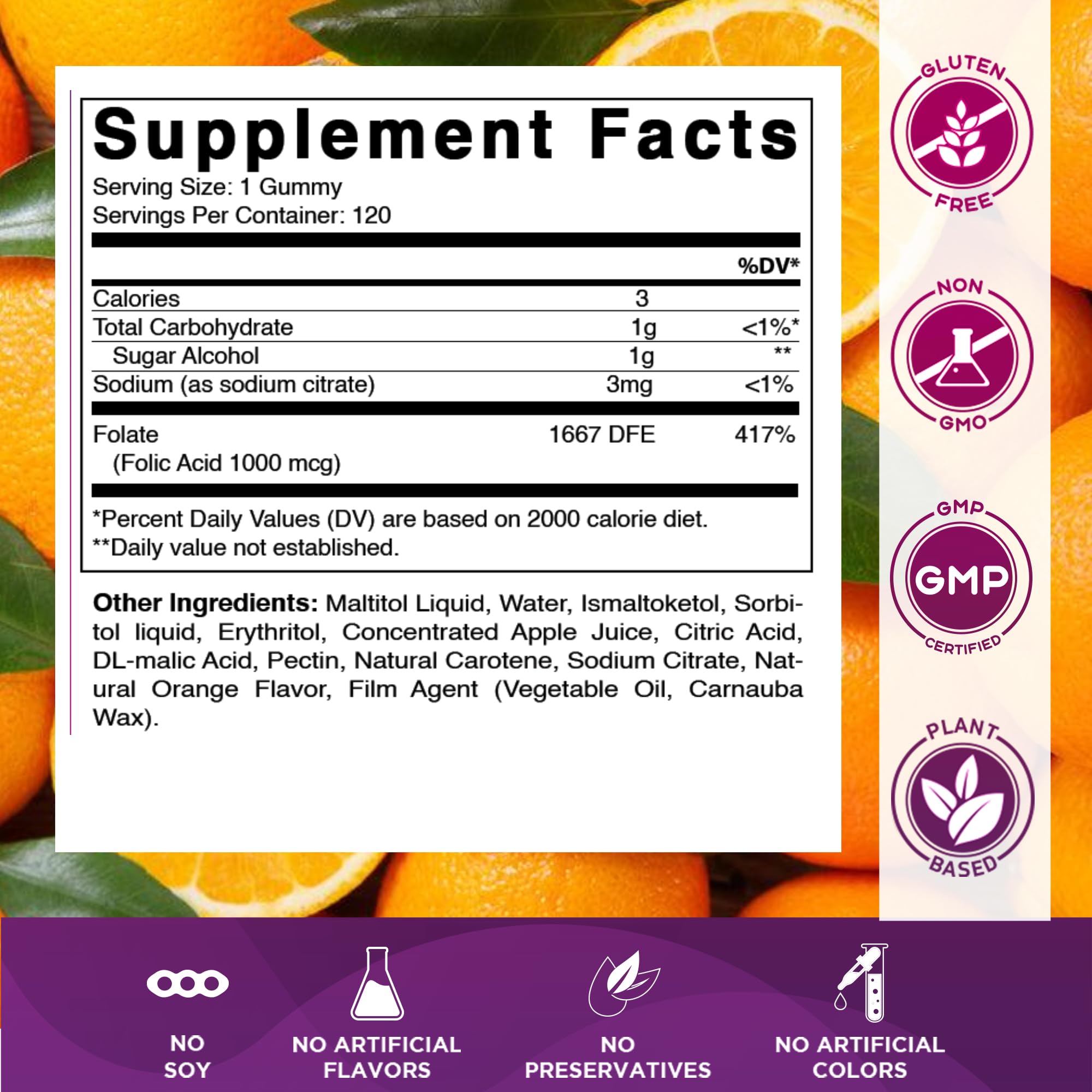 Gommes Vitamatic saveur orange naturelle dans la bouteille, prise agréable