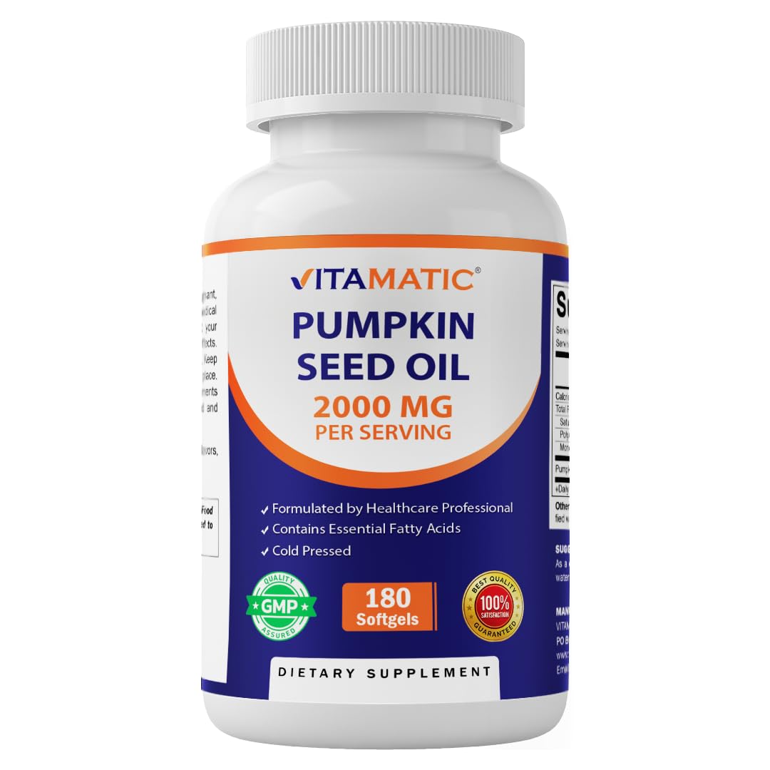Vitamatic huile de graines de citrouille – bouteille scellée pour un apport quotidien en acides gras.