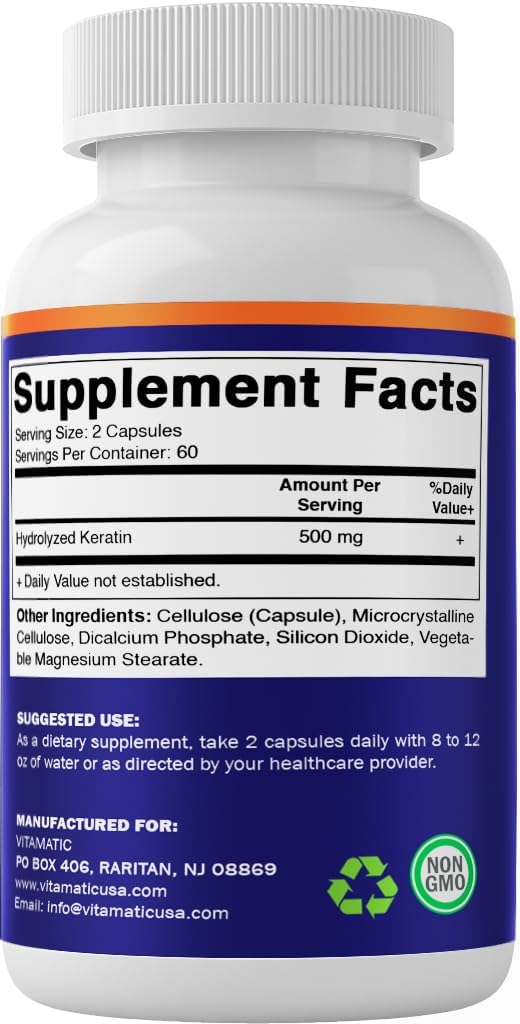 Vitamatic Kératine – capsules végétariennes adaptées à un régime végétarien.