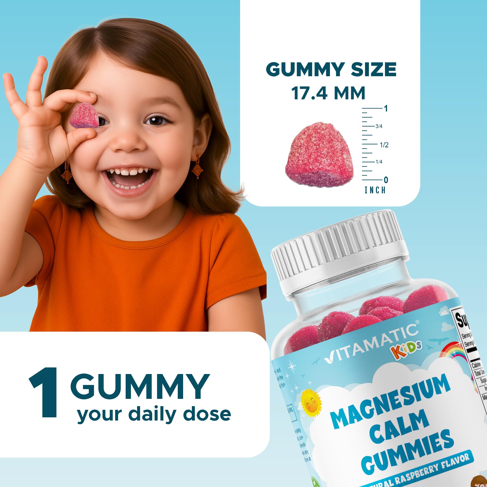 Texture douce des gommes Vitamatic Kids Magnesium Calm, faciles à mâcher.