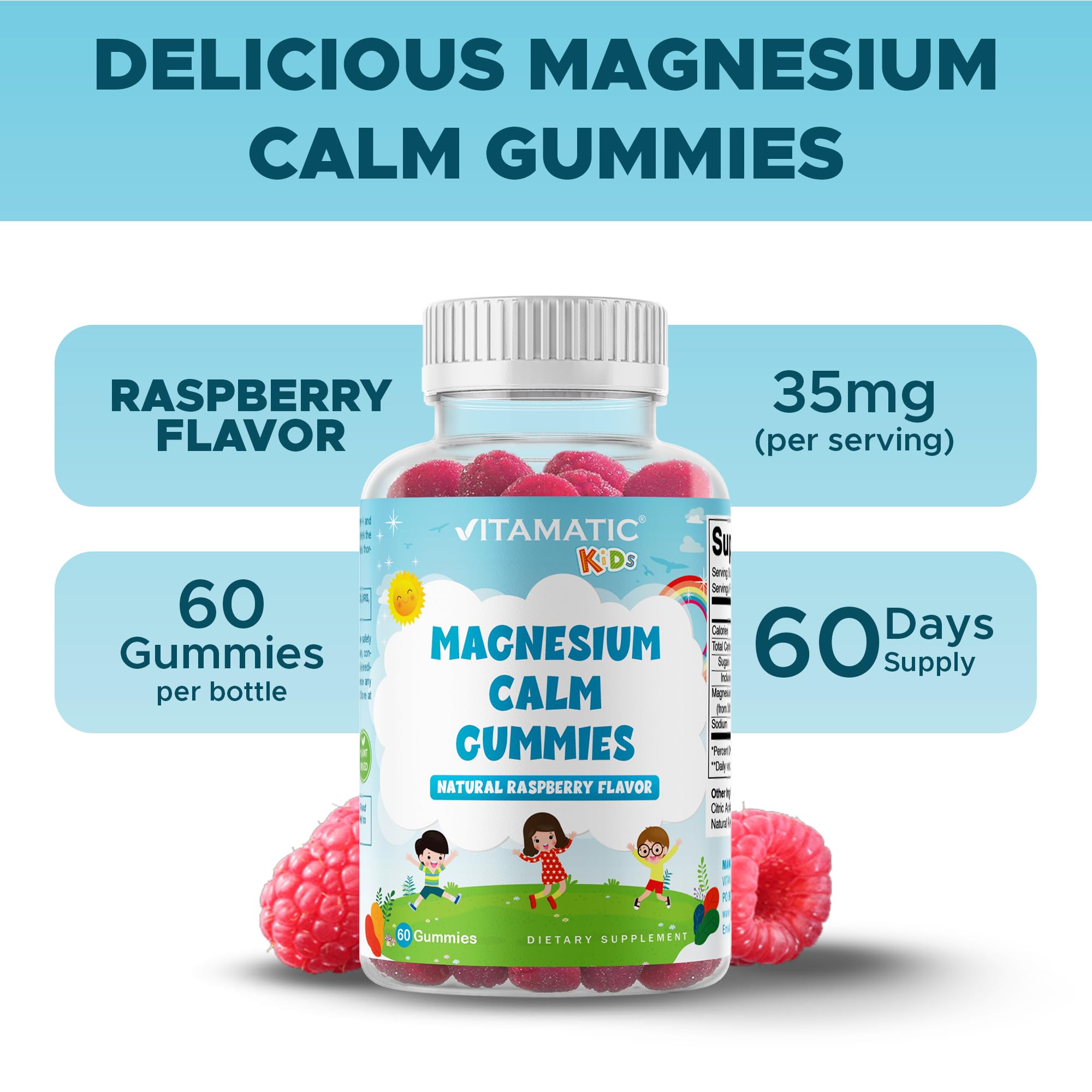Gommes Vitamatic Kids Magnesium Calm, base de pectine vegan.