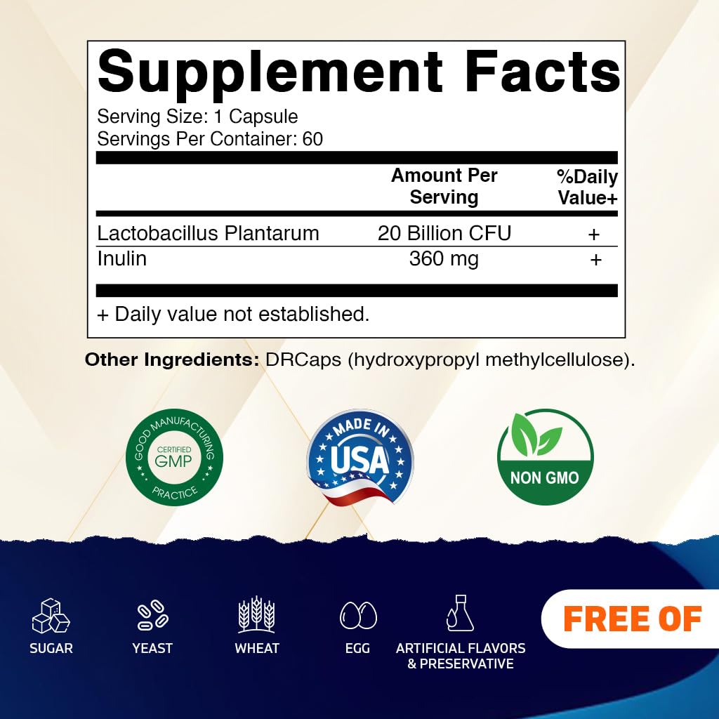 Vitamatic Lactobacillus Plantarum, capsules visibles, format pratique pour une routine intestinale.
