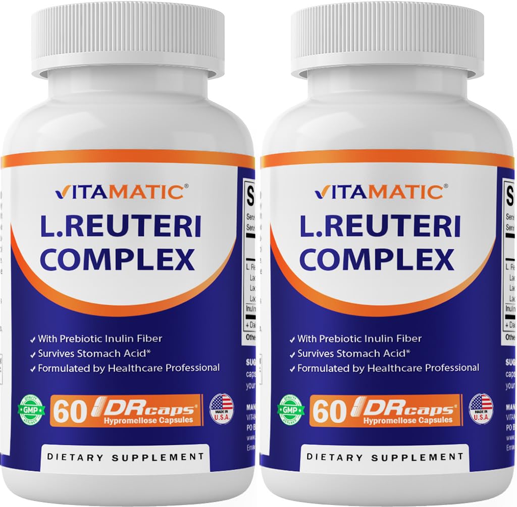 Vitamatic Lactobacillus Reuteri Complex - bouteille et capsules, soutien digestif potentiel.