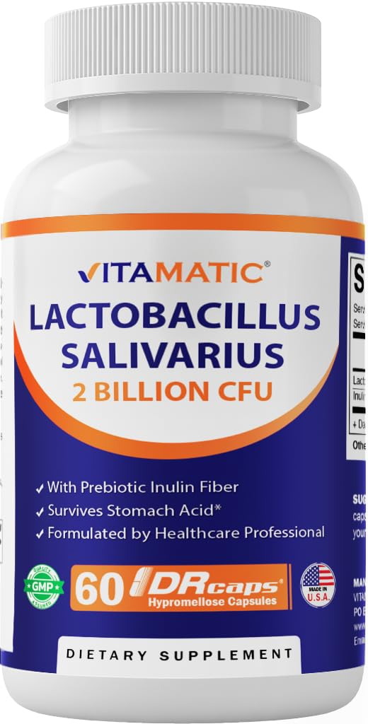 Vitamatic Lactobacillus Salivarius, 60 capsules, soutien digestif quotidien.