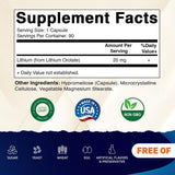 Vitamatic Lithium Orotate 20 mg, bouteille de 90 capsules prête à l’emploi.