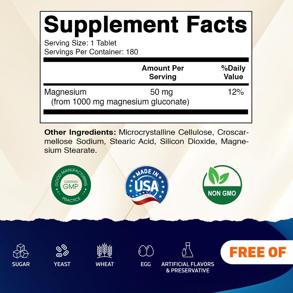 Vitamatic magnésium gluconate 1000 mg – tablettes végétariennes, usage quotidien pratique