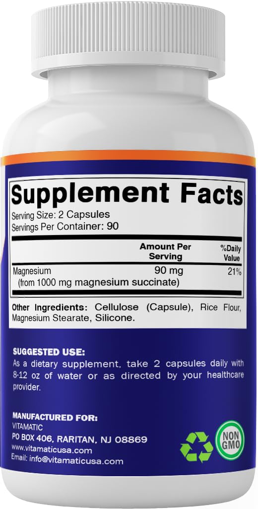 Vitamatic Magnésium Succinate – soutien potentiel à la fonction musculaire et nerveuse