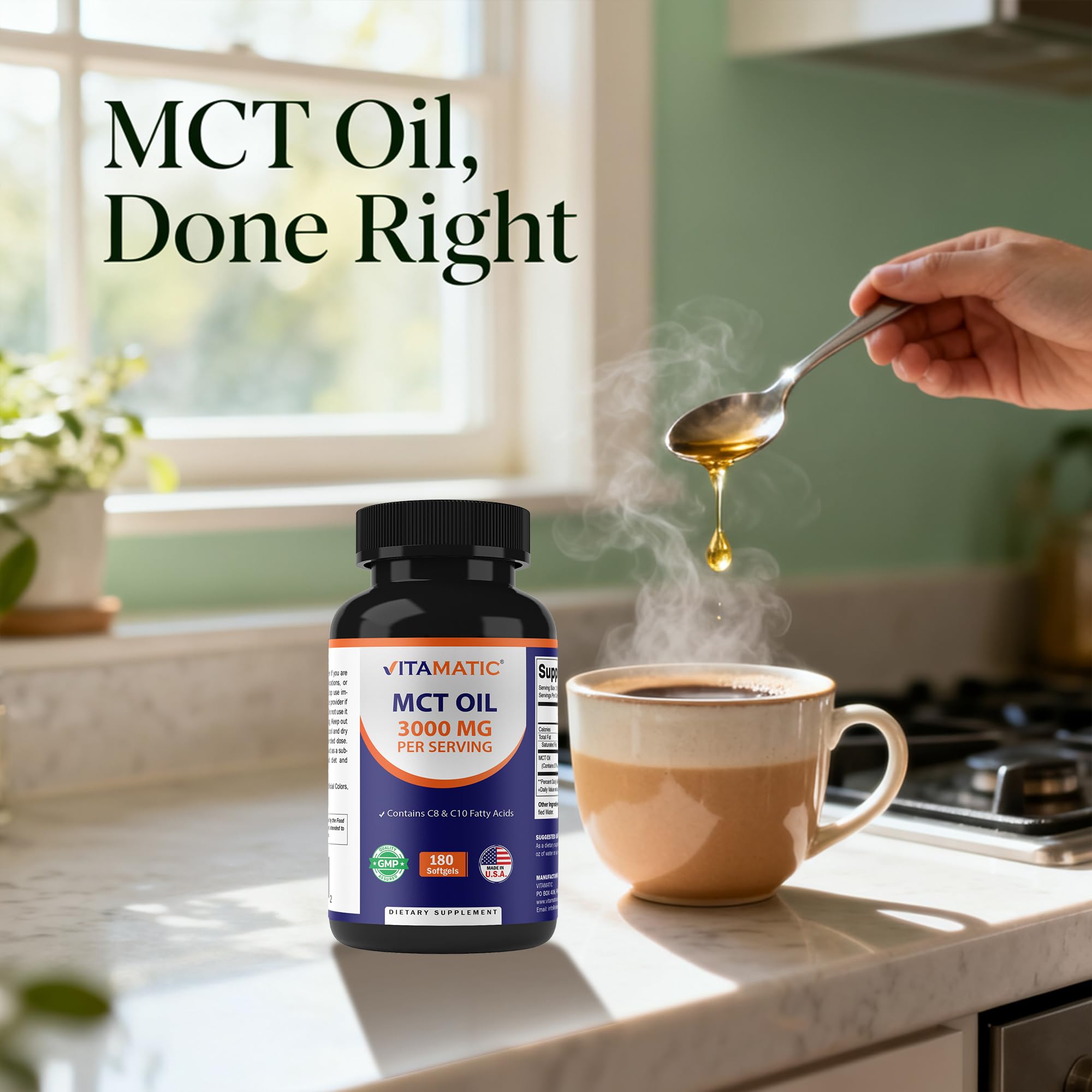 Bouteille Vitamatic MCT adaptée à la cétose et au keto.