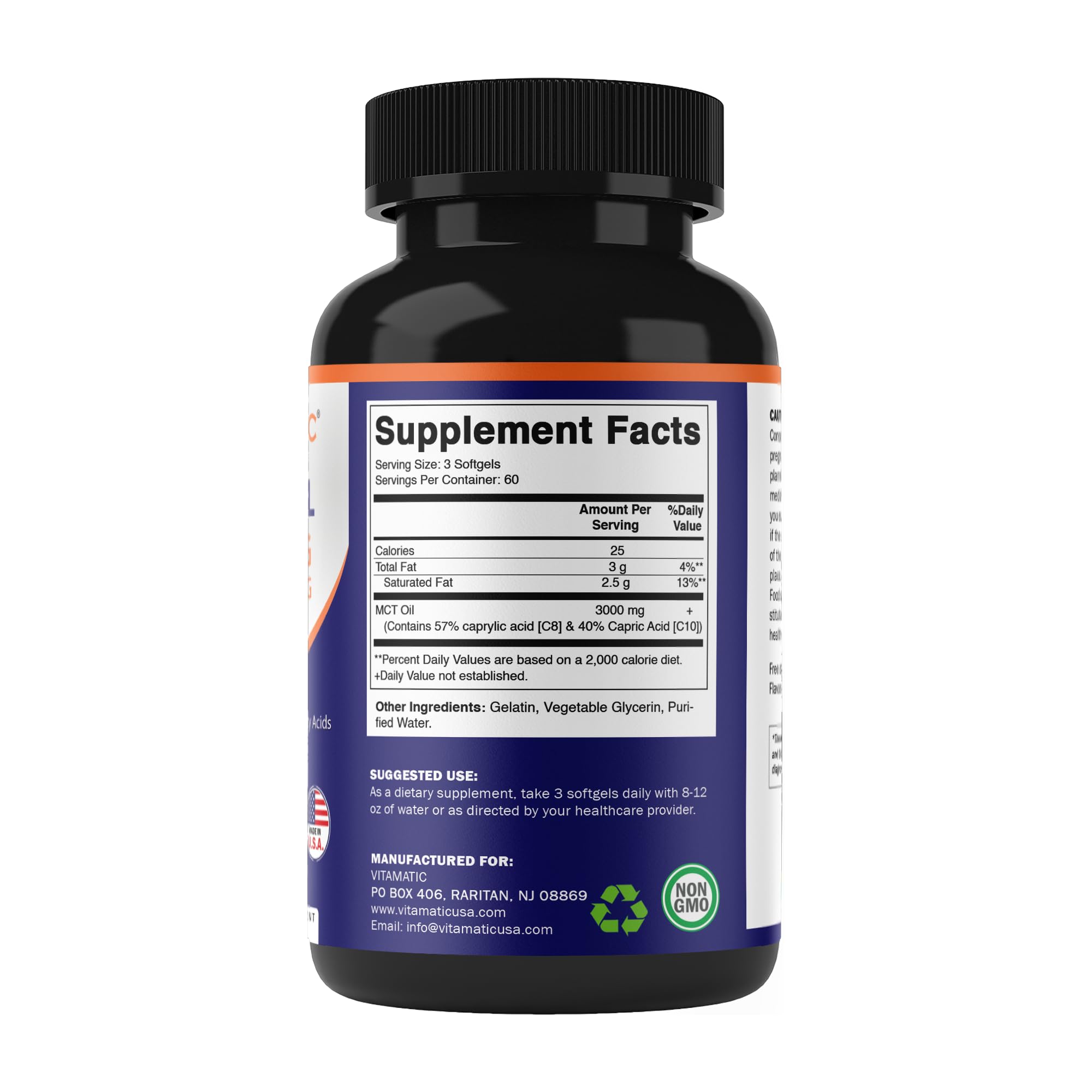 Riche en C8 et C10, acides caprylique et caprique dans Vitamatic MCT.