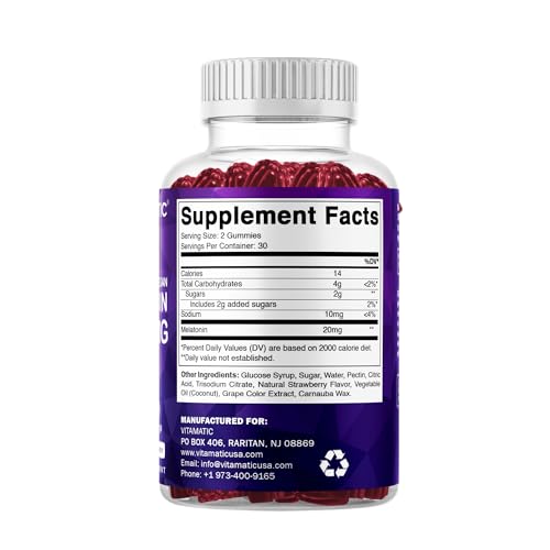 20 mg de mélatonine par portion, dosage clair.