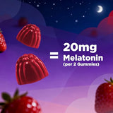 Étiquette lisible des gommes Vitamatic Mélatonine et liste d’ingrédients vegan.