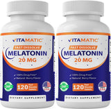 Vitamatic Mélatonine 20 mg – Bouteille visible, soutien potentiel pour le rituel nocturne.