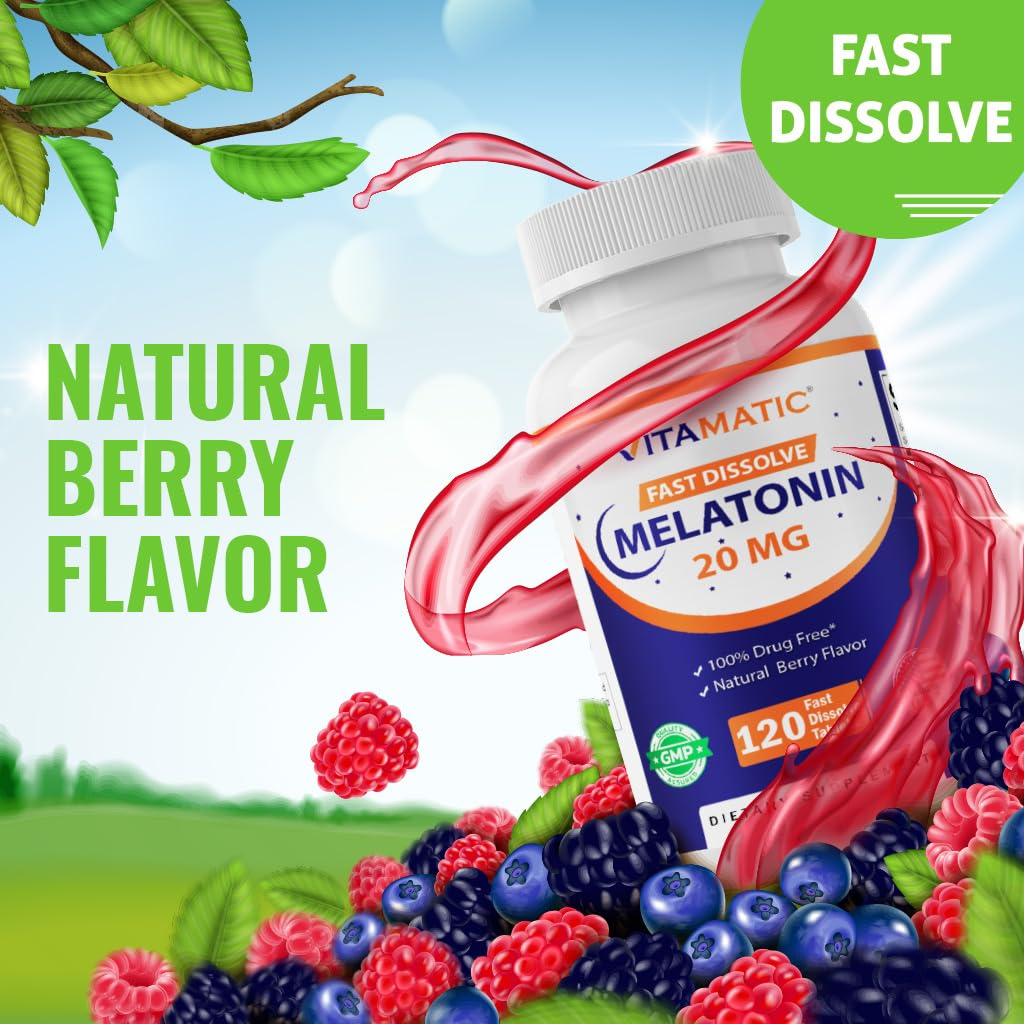 Tablettes végétariennes Vitamatic Mélatonine 20 mg pour régimes sans viande.