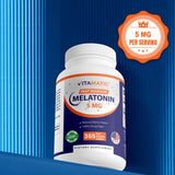 Étiquette sans sucre et sans additifs — Vitamatic Mélatonine 5 mg.