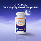 Flacon Vitamatic Mélatonine 5 mg – sans OGM et sans gluten.