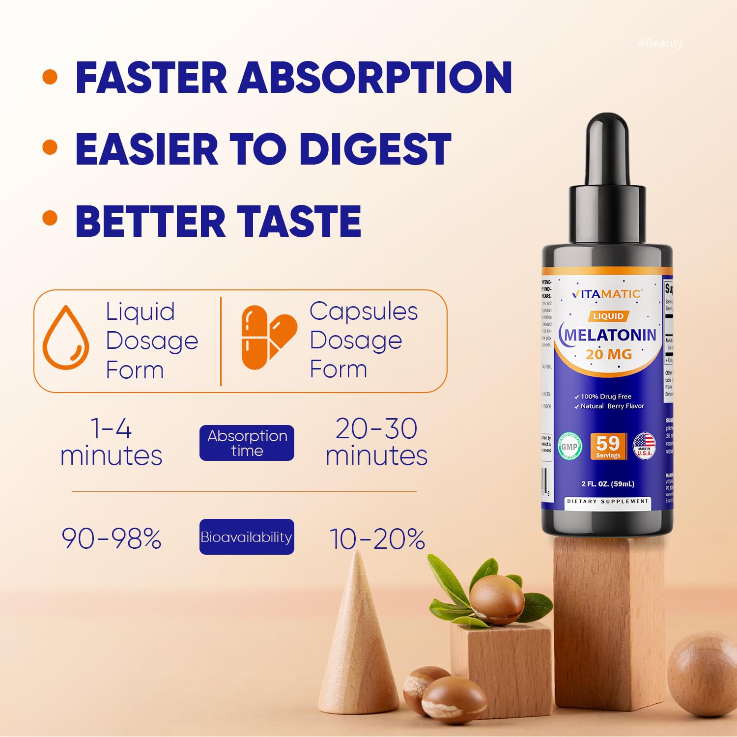 Étiquette Vitamatic Mélatonine sans OGM pour un mode de vie sain