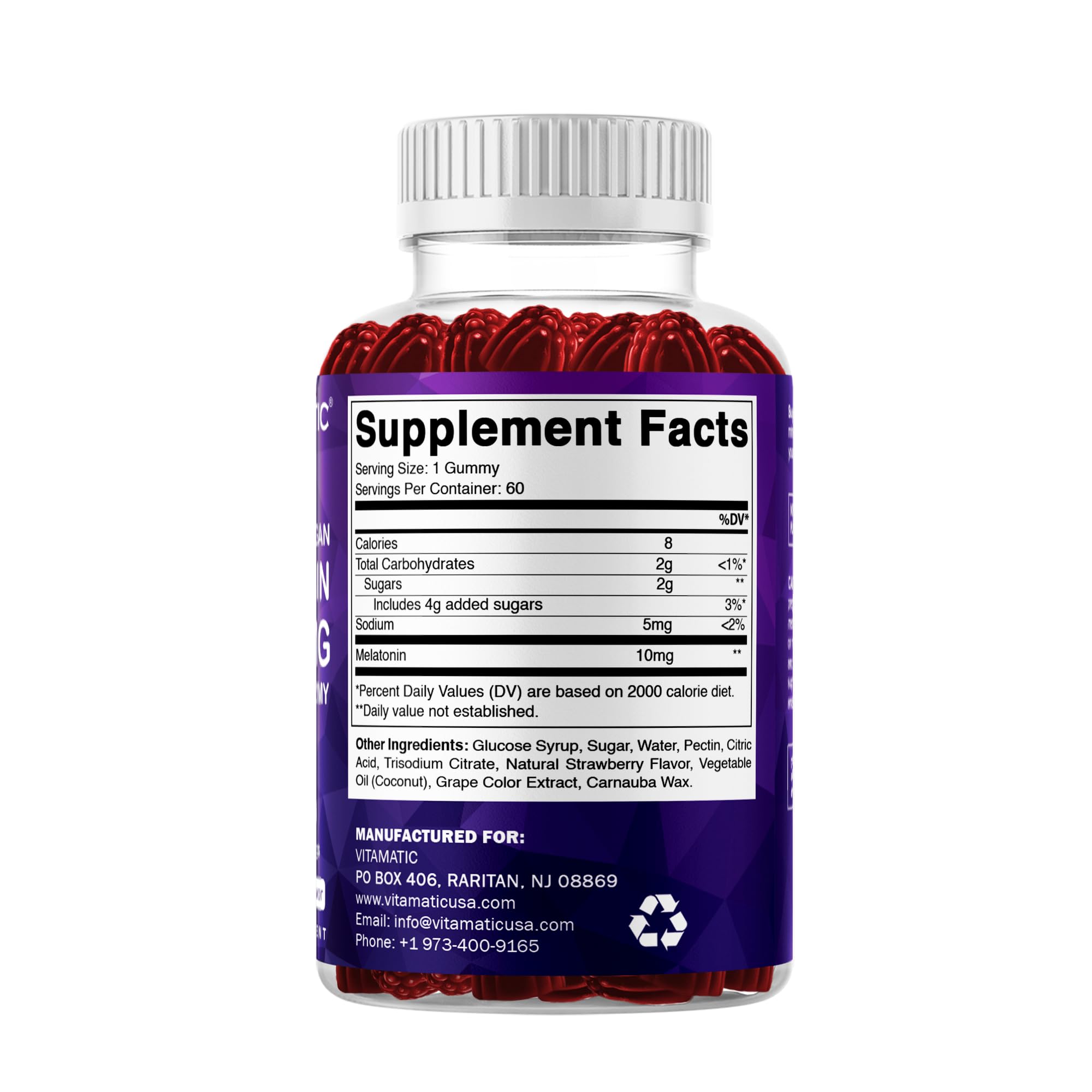 Étiquette Vitamatic sans additifs artificiels sur les gommes.