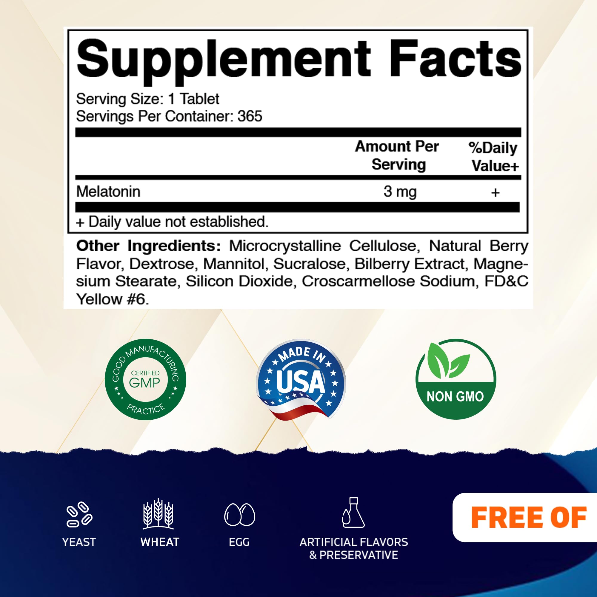 Tablette Vitamatic Mélatonine 3 mg pour des prises du soir faciles.
