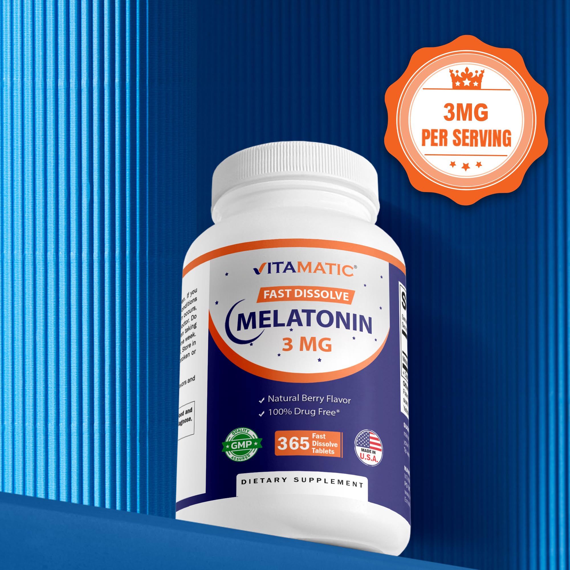 Forme végétarienne Vitamatic Mélatonine, sans OGM, adaptée à vos choix alimentaires.