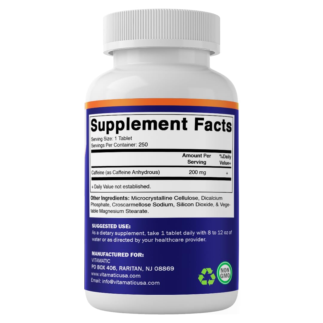Complement Pill Vitamatic Caffeine Pills 200 mg – 250 comprimés végétariens ...