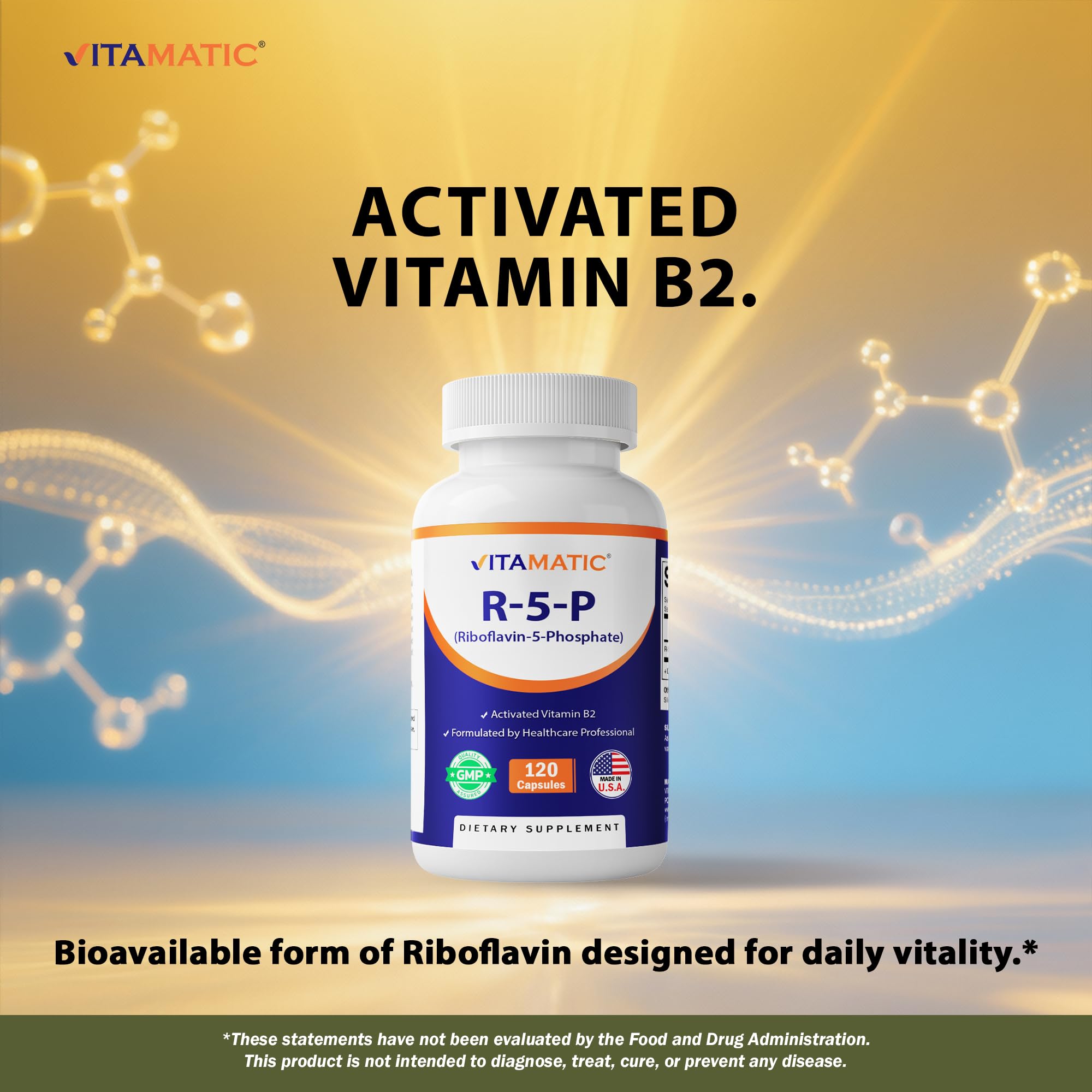 Vitamatic R-5-P: gros plan sur capsule, concentration élevée pour dosage pratique.