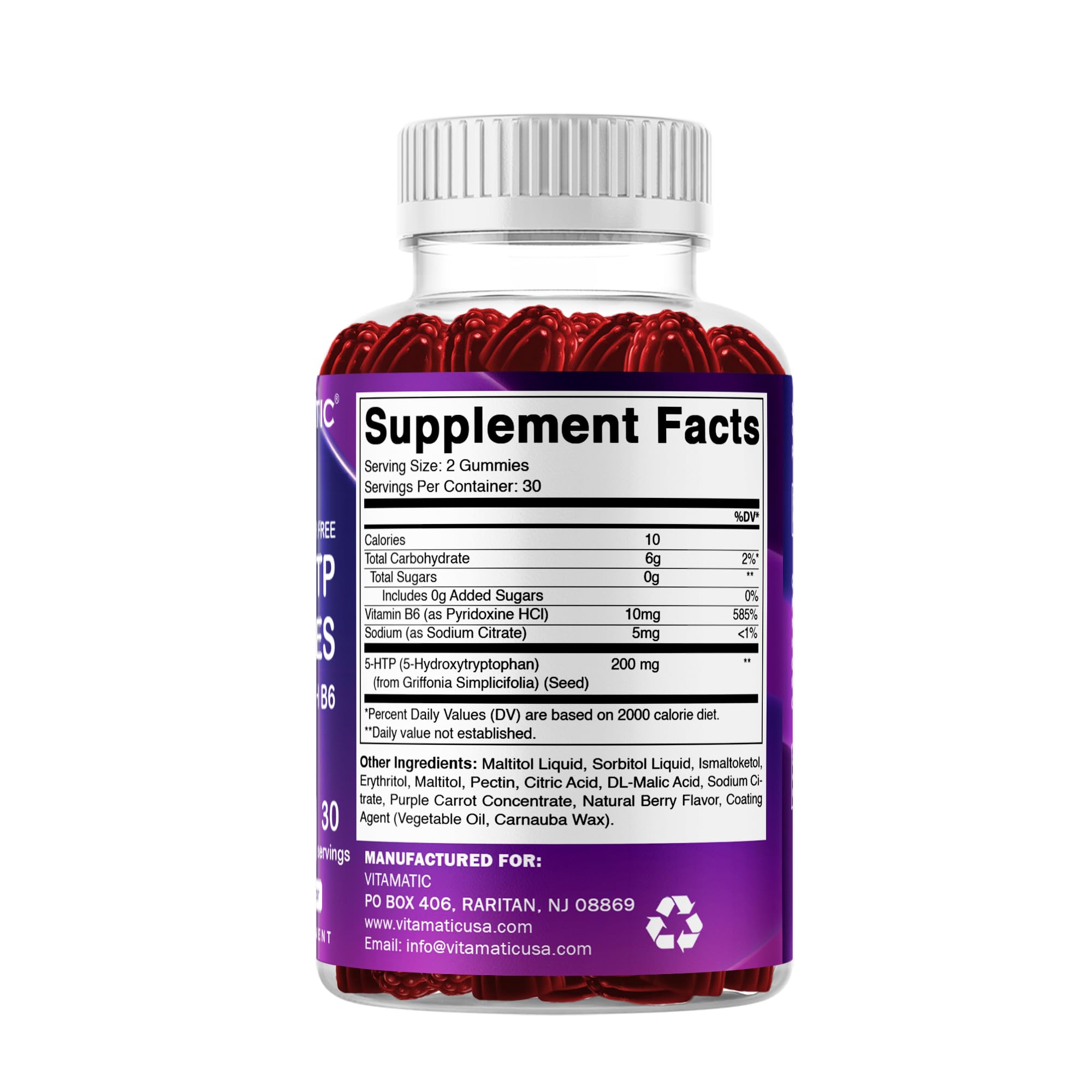 Gommes Vitamatic sans sucre 5-HTP dosage pratique en voyage
