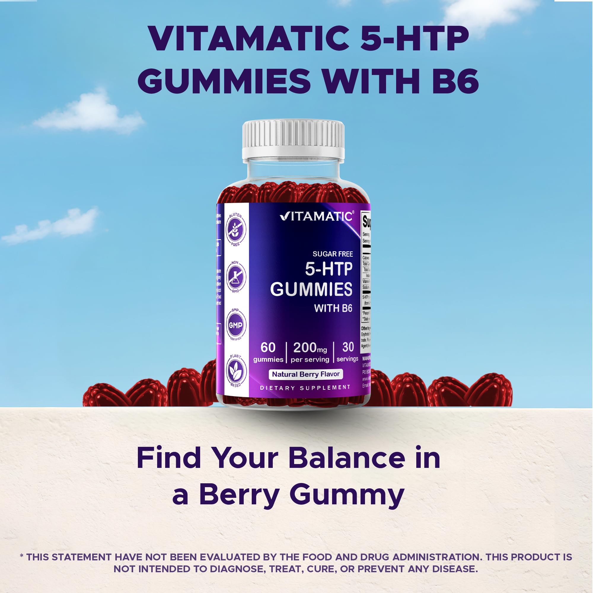 Gommes Vitamatic sans sucre 5-HTP tableau ingredients sans gluten