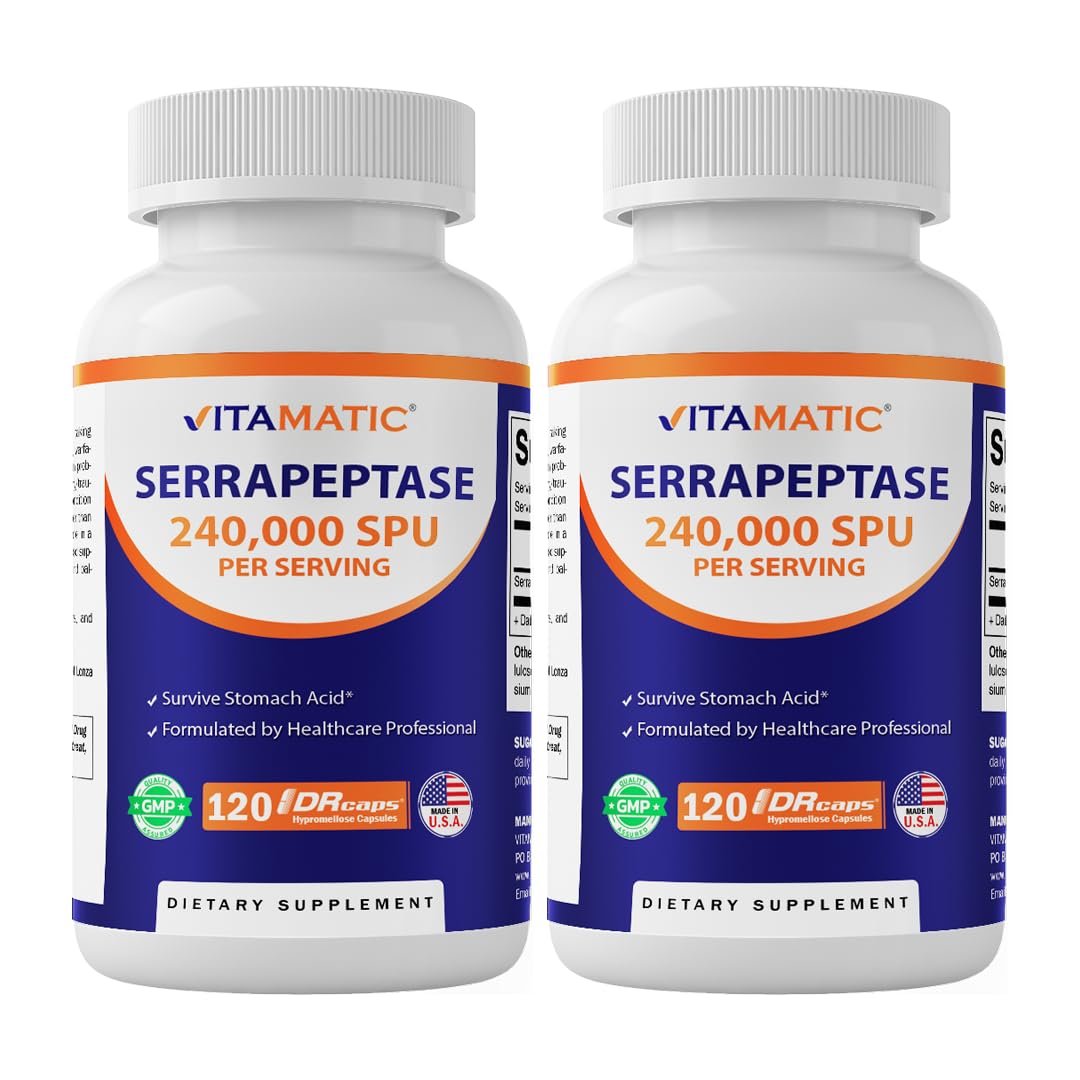 Vitamatic Serrapeptase – bouteille 240000 SPU, usage quotidien potentiel.