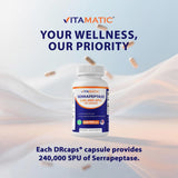 Étiquette Vitamatic Serrapeptase sans OGM, choix naturel.