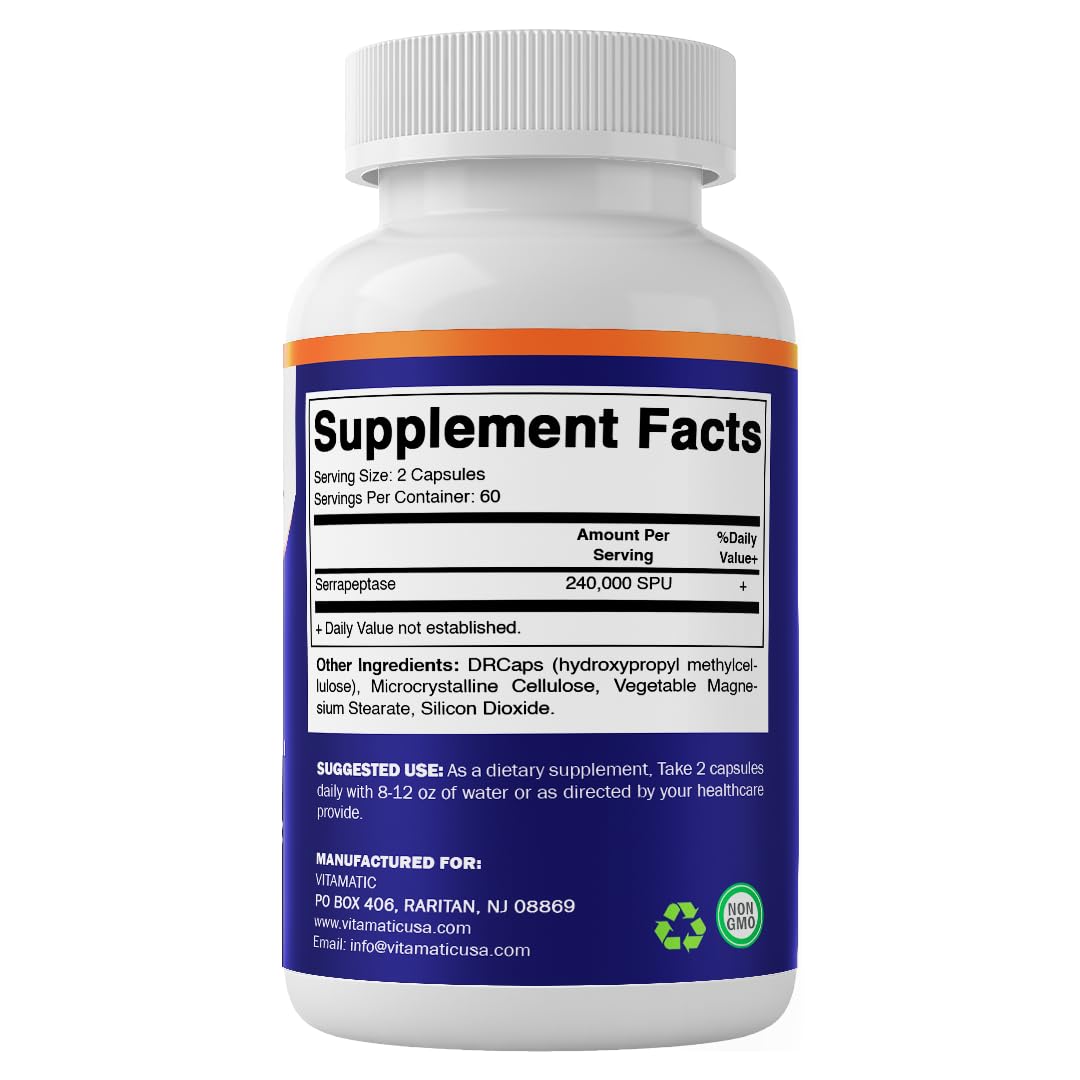 Format pratique Vitamatic Serrapeptase, capsules faciles à prendre.
